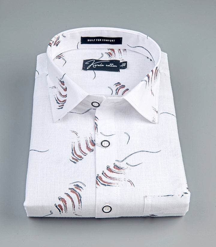 Turkey Linen White With Pink Grey Print Shirts