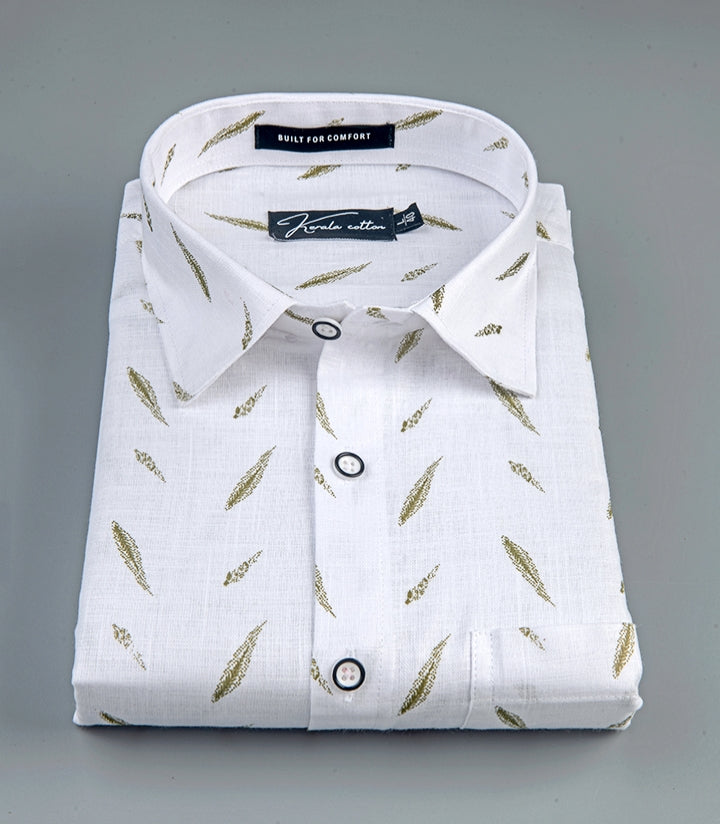 Turkey Linen White with Green Blend Shirts for Men