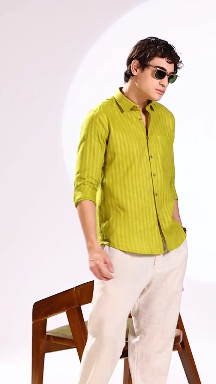 Linen Linning Mahendi Colour Shirts For Men