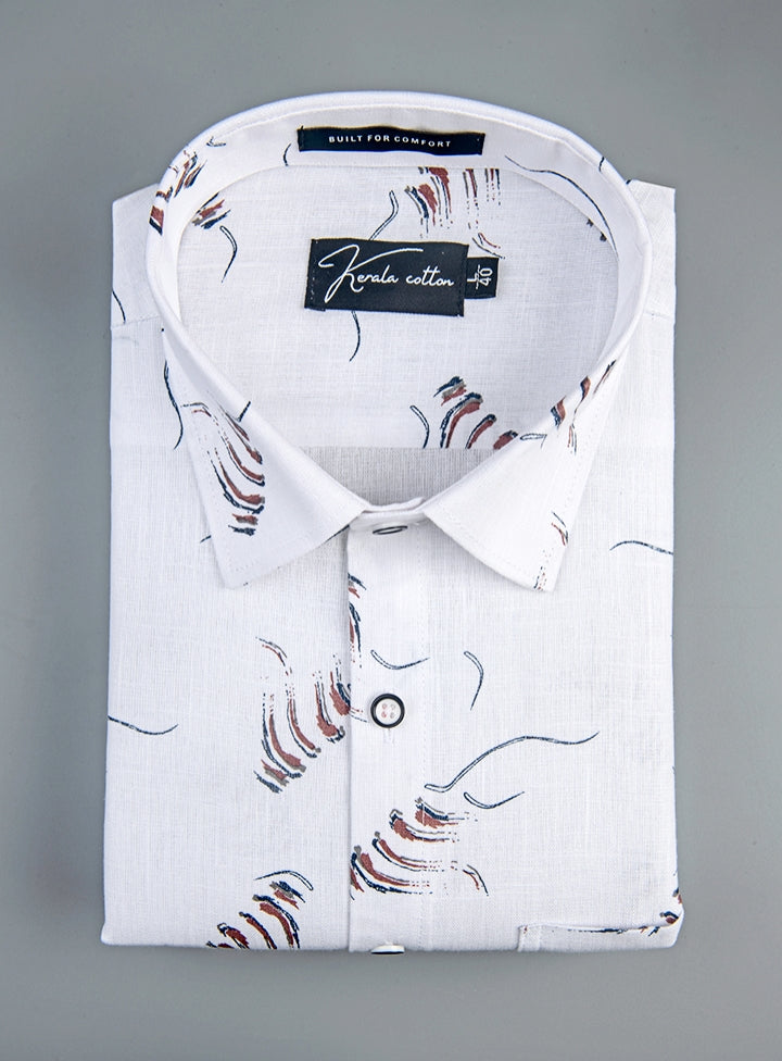 Turkey Linen White With Pink Grey Print Shirts