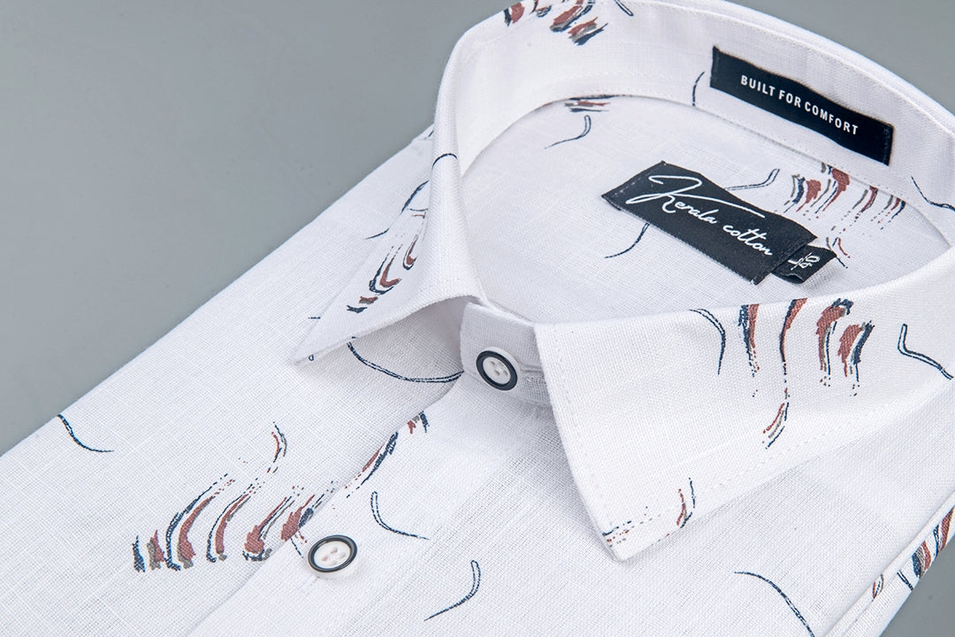 Turkey Linen White With Pink Grey Print Shirts