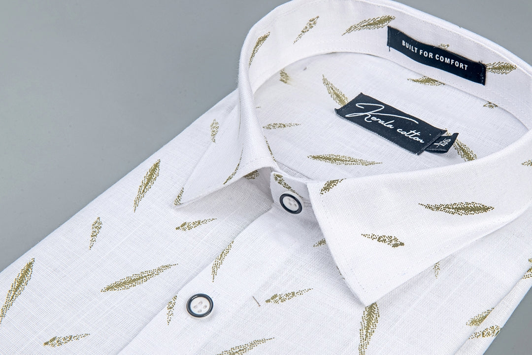Turkey Linen White with Green Blend Shirts for Men