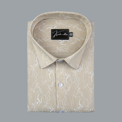 Trident Fone White Print Cotton Shirts