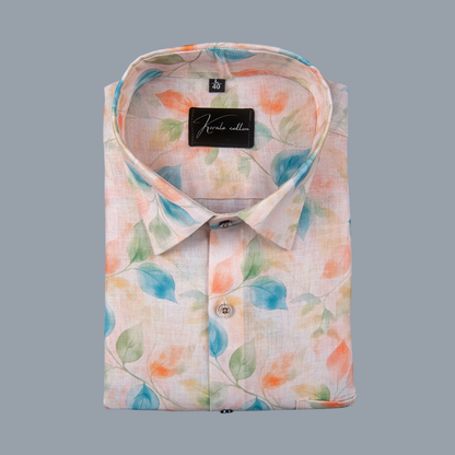 Rusiyano Linen Light Orange With Blue Batel Print Shirts for Men