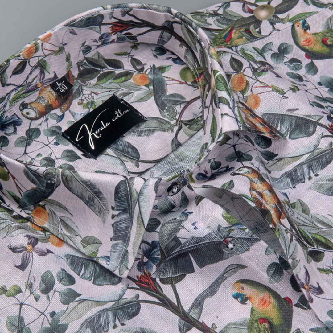 Rusiyano Linen White with Parrat Print Shirts for Men