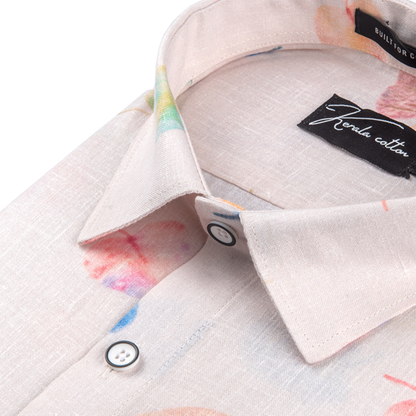 New Italian Linen Cream With Pipal Print Shirts For Men