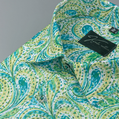 Rusiyano Linen Parrat Green Pathan Print Shirts for Men