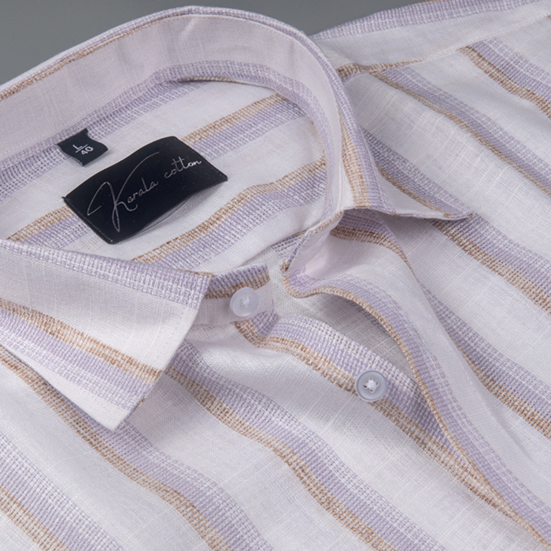 Jute White with Lavender Patta Shirts for Men