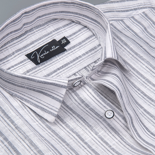 Jute Linen White with Double Line Gray Shirts for Men