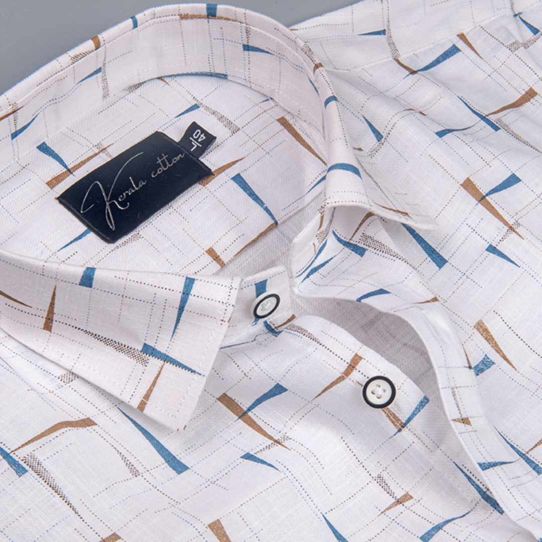 Turkey Cotton White with Blue Fone Print Shirts for Men