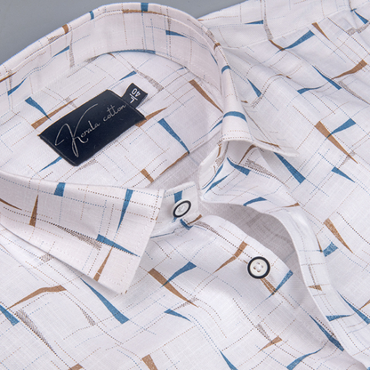 Turkey Cotton White with Blue Fone Print Shirts for Men