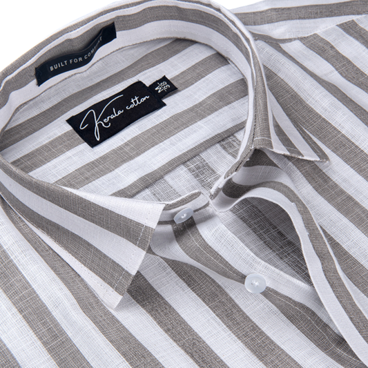 Linen White With Dark Grey Patta Print Shirts For Men