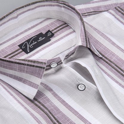 Linen Cream with Broad Lavender Patta Shirts for Men