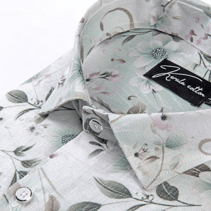 Italian linen Green With Multicolour Flower Print