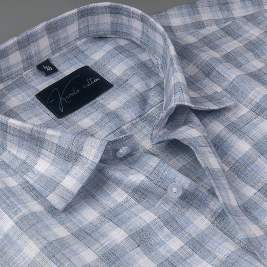 Soft Linen Sky Blue Checks Shirts for Men