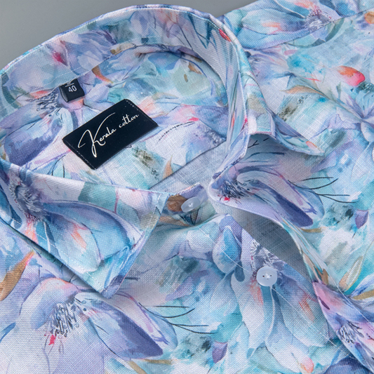 Rusiyano Linen Blue Rama Mix Print Shirts for Men