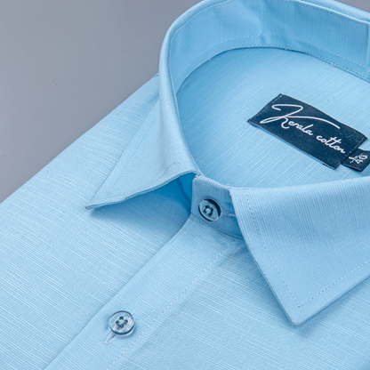 Sky Blue Colour Lining Texture Cotton Shirts for Men