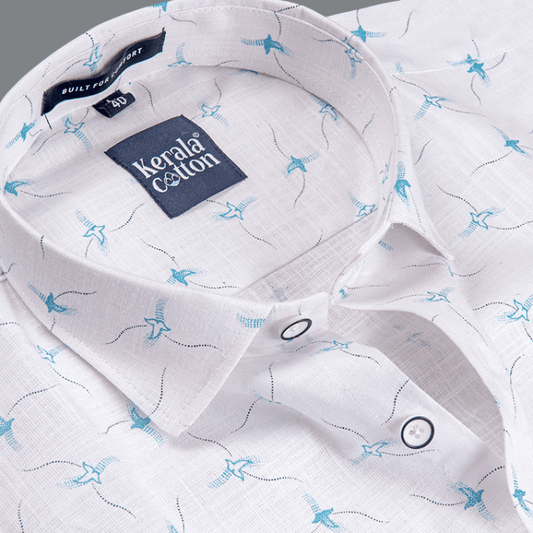 Turkey Linen White With Sky Print