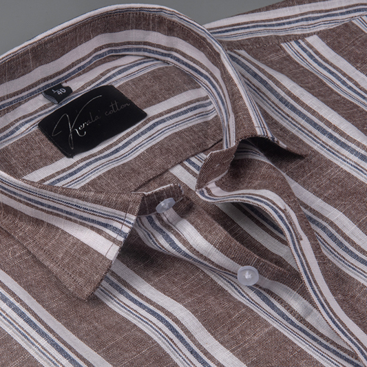 Cotton Brown with White Brod Patta Shirts for Men