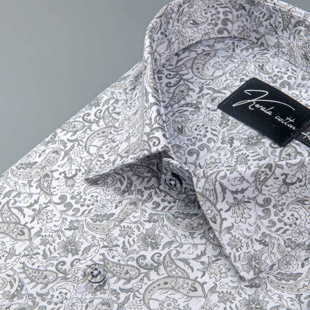 Trident White Gray Colour Cotton Print Shirts