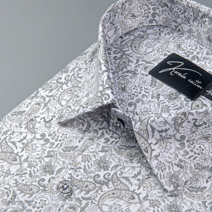 Trident White Gray Colour Cotton Print Shirts