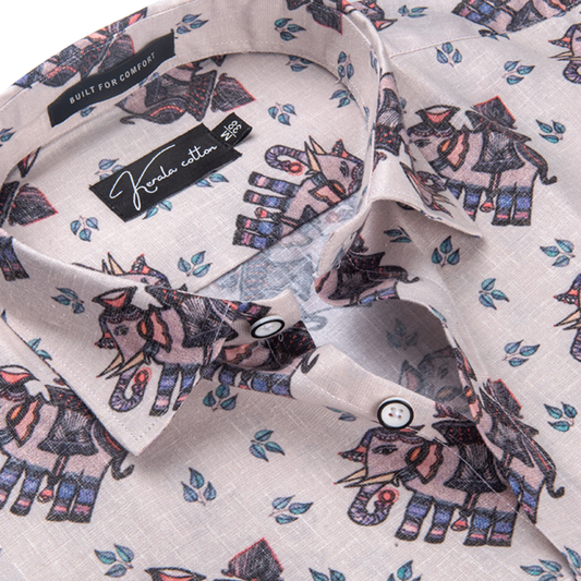New Italian Cream With Elephant Print Shirts For Men