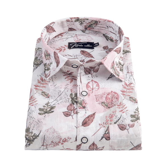 Italian Linen White With Marrun Green Mix Printed Shirts
