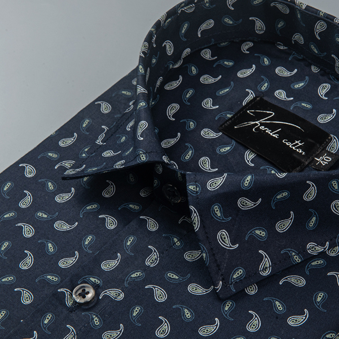 Trident Navy blue Cotton Print Shirts