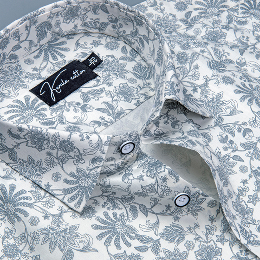 Gloster Cotton Cream with Grey flower Print Shirts for Men