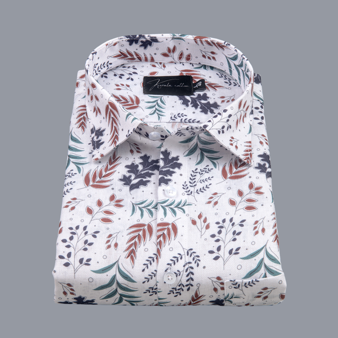 Belgium Soft Linen White with Marrun Gray Print Shirts