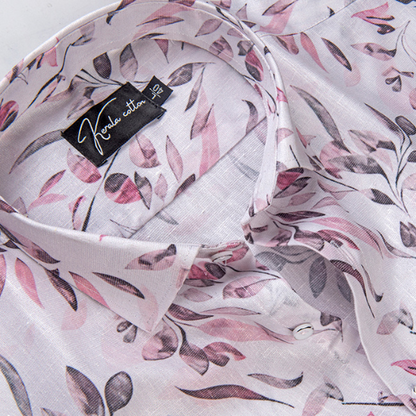 Italian linen White With Pink Grey Batel Print