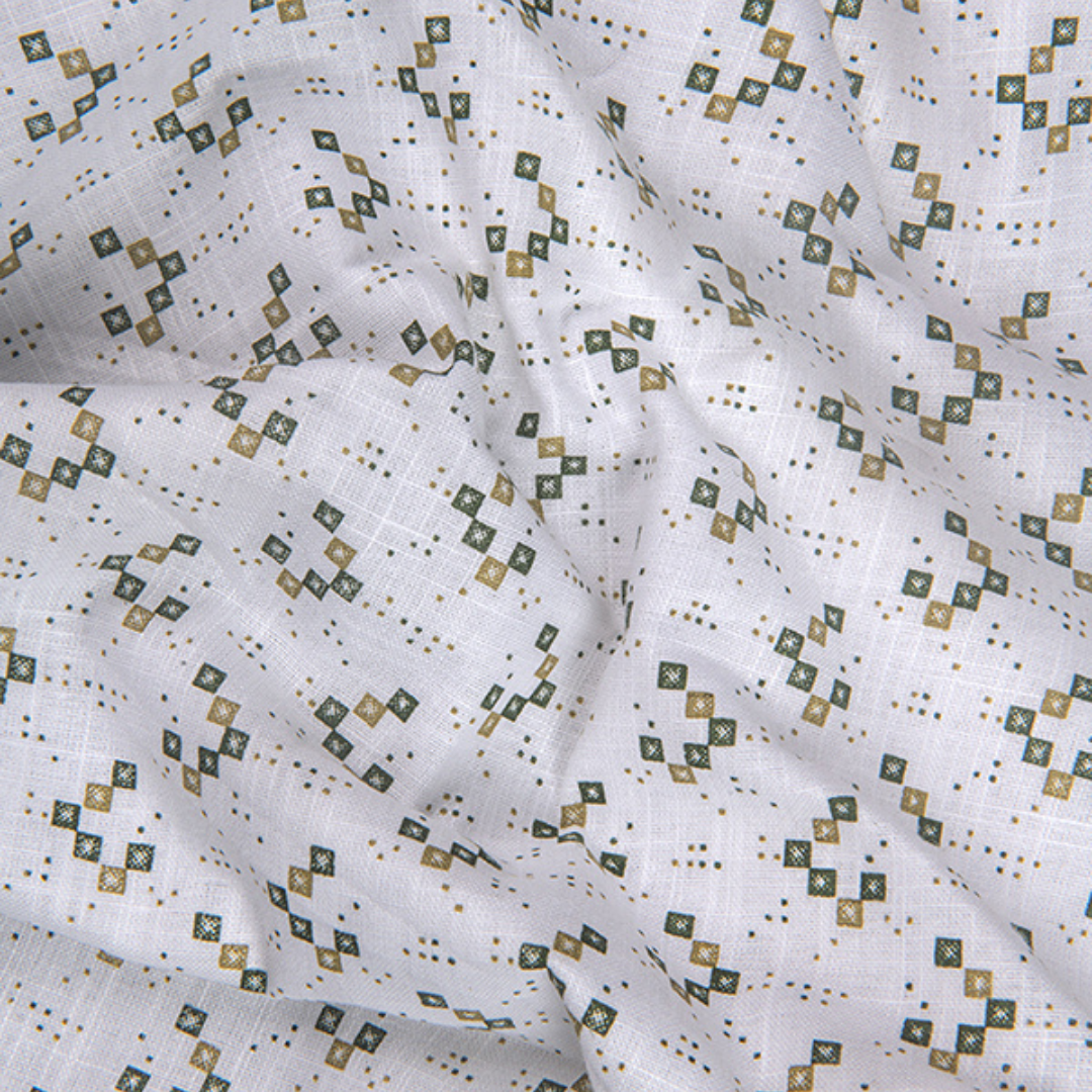 Turkey Cotton White with Bottle Green Box Print Shirts for Men