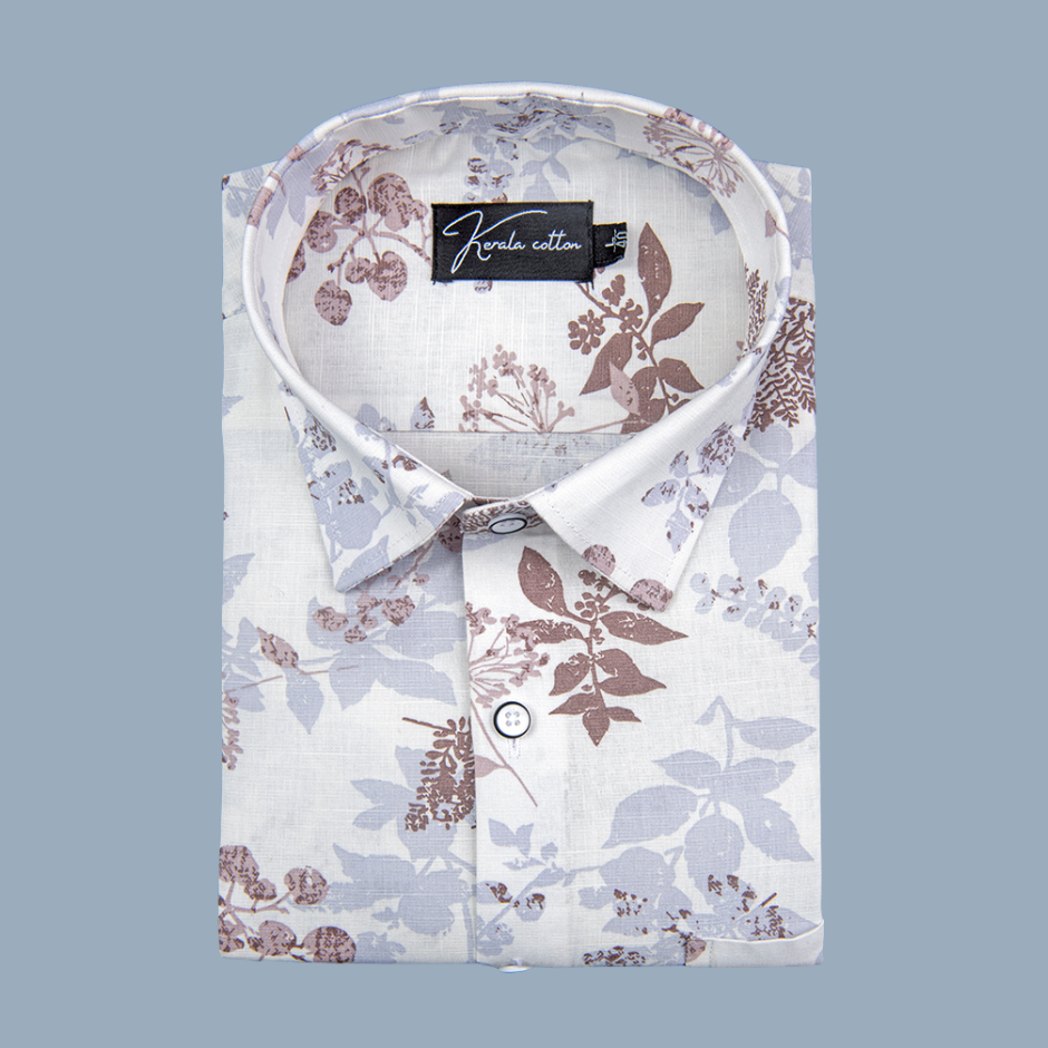 Opal Linen White with Marrun flower Shirts for Men