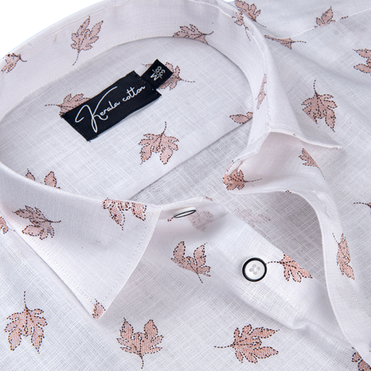 New Turkey Linen White With Light Marun Batel Print Shirts