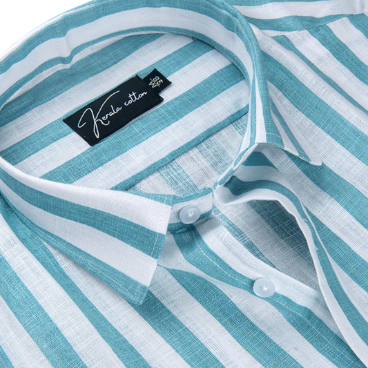 Linen White With Rama Patta Print Shirts For Men