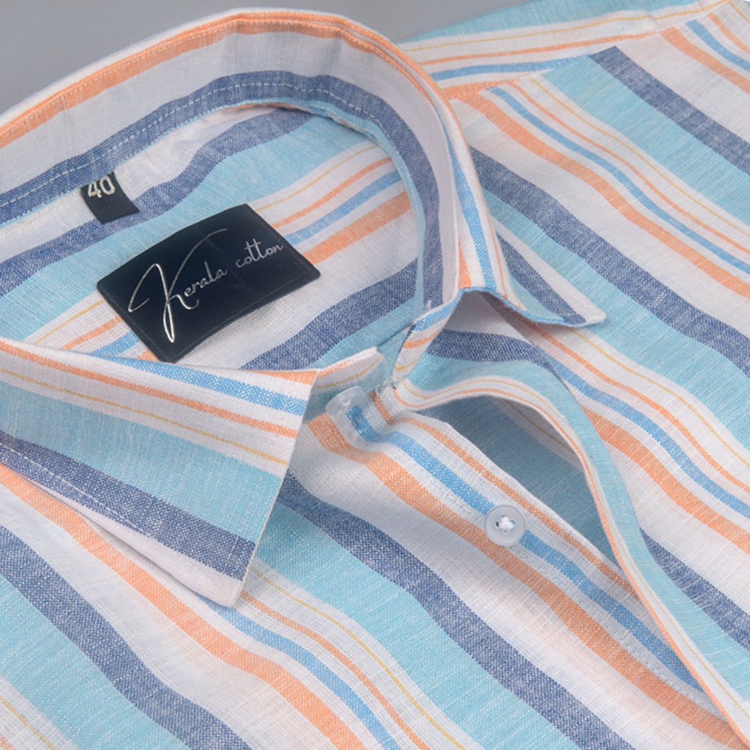 Oxford Multiple Sky Orange Strip Shirts for Men