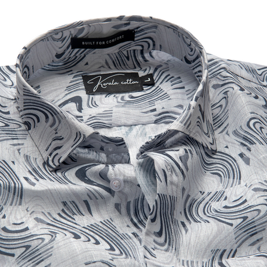 Linen white with blue  vibrant print shirts