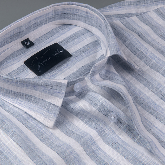 Soft Linen Sky Grey Mix Patta Shirts for Men