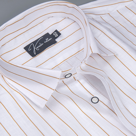 Turkey Linen White with Golden Yellow Lining Shirts for Men