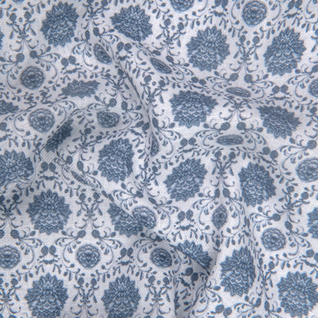 Rusiyano Linen White with Gray Franch Print Shirts for Men
