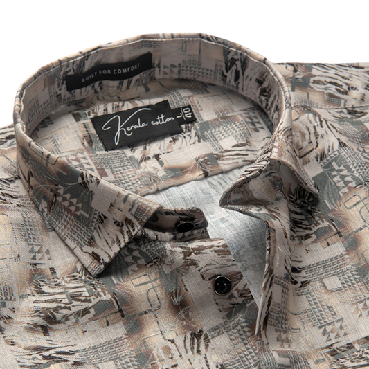 Linen fone gray mix colour orient print shirts