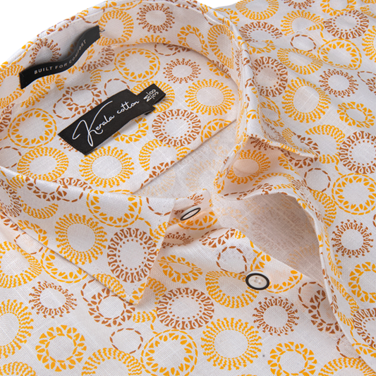 New Turkey Linen White With Mix Circle Print Shirts For Men