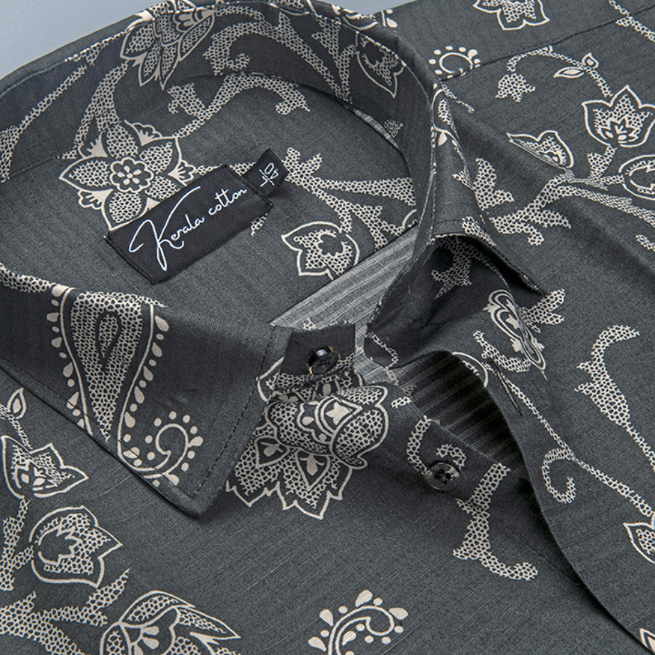 Sidney Linen Black with Fone flower Print Shirts for Men