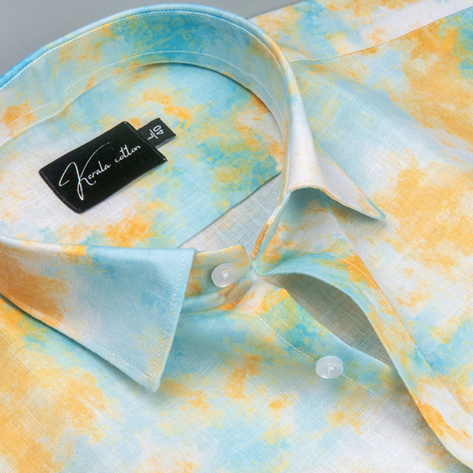 Belgium Soft Linen Rama Yellow Mix Print Shirts