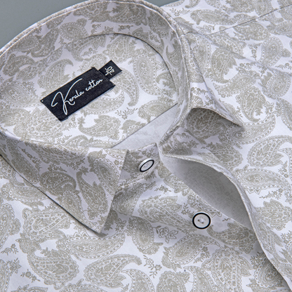 Gloster Cotton White with Fone Pathan Print Shirts for Men