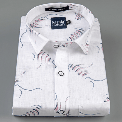 Turkey Linen White With Pink Grey Print Shirts