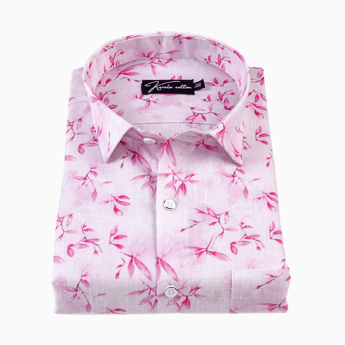 Italian linen White With Pink Batel Print