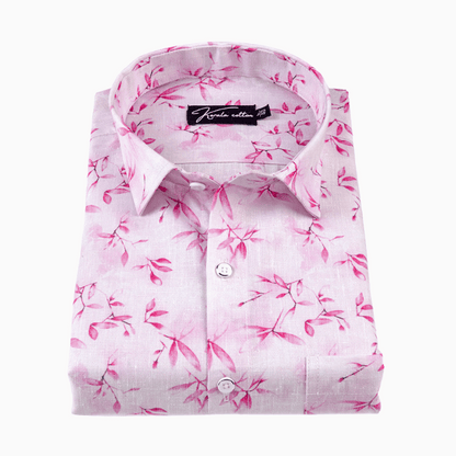 Italian linen White With Pink Batel Print