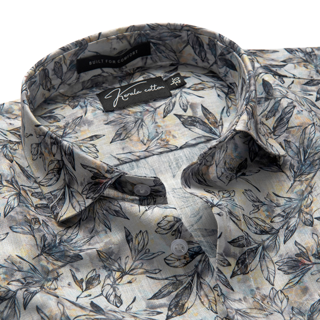 Linen white with black batel print shirts