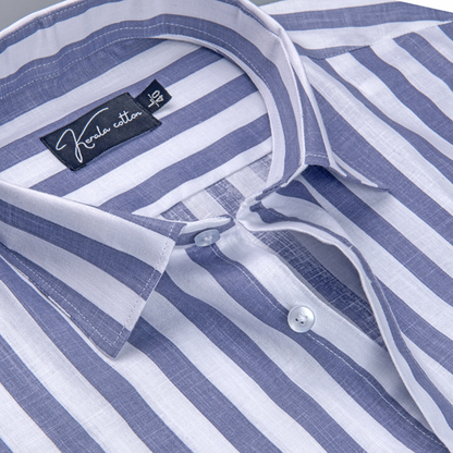 Linen White with Navy Blue Patta Shirts for Men